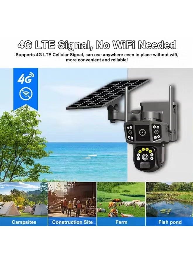 ZONBON Solar Camera 3 Screen Dual Lens Outdoor Security Camera with 128GB Card, 360° PTZ Cameras Viewing Angle, Two-Way Audio, PIR Human Detection, Surveillance Camera System With Solar Panel - Image 2