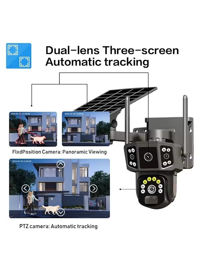 ZONBON Solar Camera 3 Screen Dual Lens Outdoor Security Camera with 128GB Card, 360° PTZ Cameras Viewing Angle, Two-Way Audio, PIR Human Detection, Surveillance Camera System With Solar Panel - Image 5