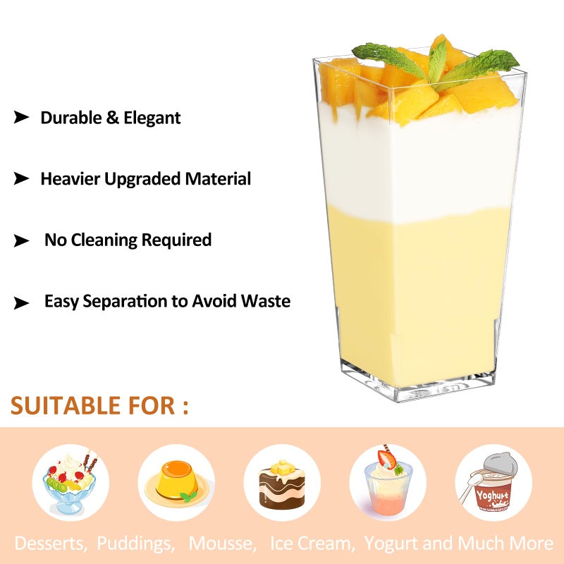 Eupako 3 oz Plastic Dessert Shooter Cups with Spoons  50 PCS Mini Clear Square Plastic Tumbler Cups  Small Dessert Cup for Jello Shots  Appetizers  Puddings  Mousse  Parfait - Image 3