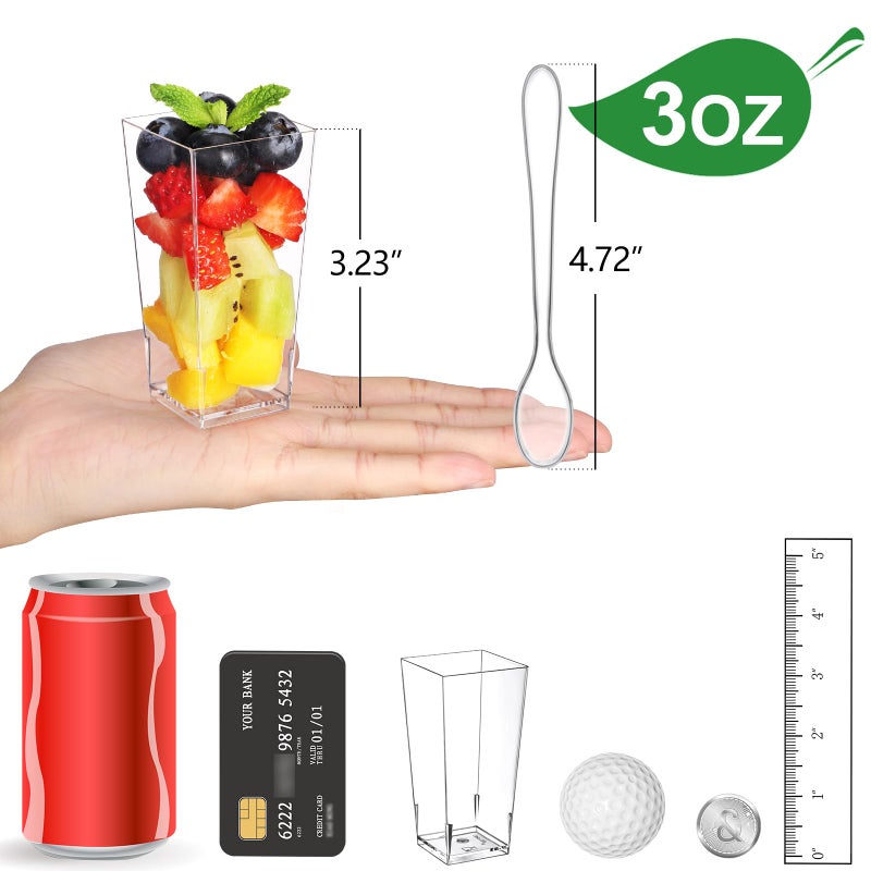 Eupako 3 oz Plastic Dessert Shooter Cups with Spoons  50 PCS Mini Clear Square Plastic Tumbler Cups  Small Dessert Cup for Jello Shots  Appetizers  Puddings  Mousse  Parfait - Image 2