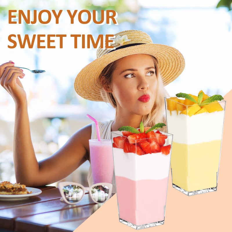 Eupako 3 oz Plastic Dessert Shooter Cups with Spoons  50 PCS Mini Clear Square Plastic Tumbler Cups  Small Dessert Cup for Jello Shots  Appetizers  Puddings  Mousse  Parfait - Image 5
