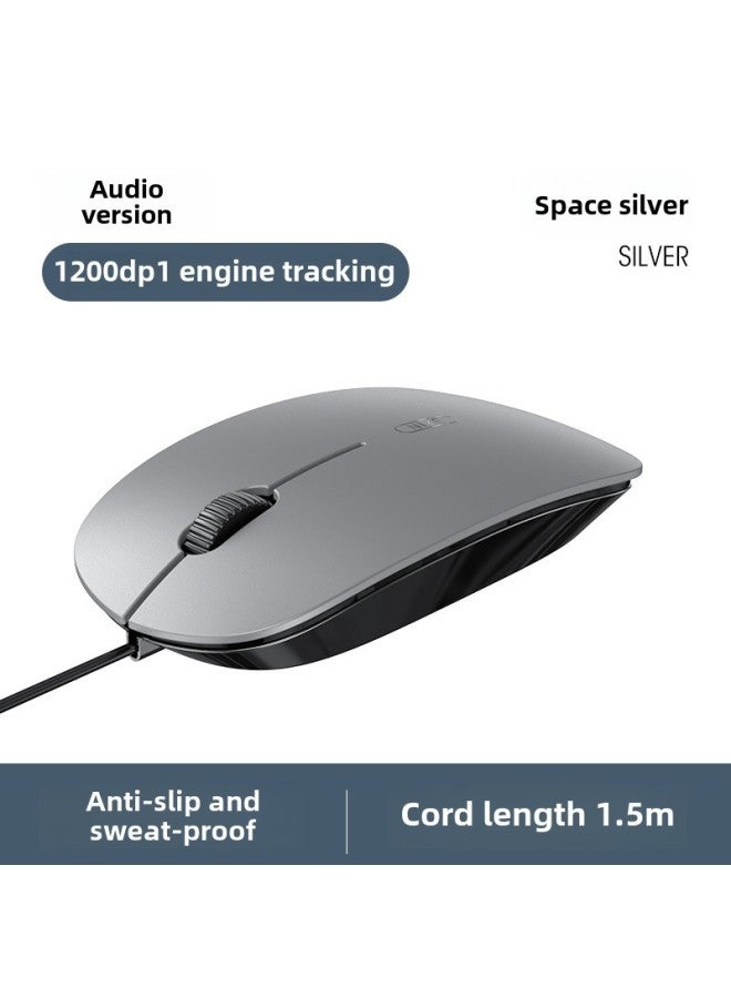 ماوس سلكي صامت USB للمكتب والمنزل والرياضات الإلكترونية وسطح المكتب مناسب لأجهزة Xiang Asus Lenovo Hp-اللون: فضي فضائي 【إصدار صوتي】 مضاد للانزلاق ومقاوم للعرق - Image 1