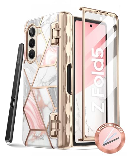 I-blason iBlason Cosmo for Samsung Galaxy Z Fold 5 Case with Pen Holder Builtin Screen Protector Hinge Protection 3 Silicone Pen Covers Stylish FullBody Protective Z Fold 5 Case Marble - Image 1