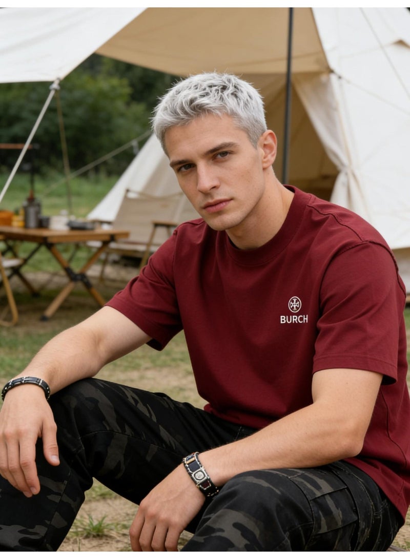 Burch Oversized T-shirt with LOGO, 300G heavy 100% cotton double yarn T-shirt, unisex leisure gym shirt, counter quality T-shirt, and versatile loose T-shirt in daily trend. - Image 4
