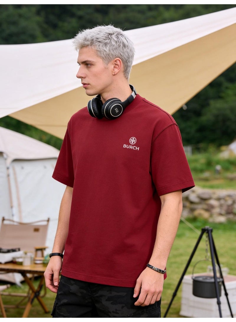 Burch Oversized T-shirt with LOGO, 300G heavy 100% cotton double yarn T-shirt, unisex leisure gym shirt, counter quality T-shirt, and versatile loose T-shirt in daily trend. - Image 5