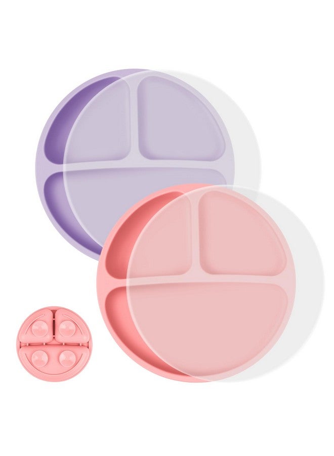 Vicloon Toddler Plates 2 Pcs Silicone Baby Plates Bpa Free Suction Plates With Lids For Babies And Toddlers Suction Plate Feature Divided Plate Designtoddler Plate Microwave&Dishwasher Safe - Image 1