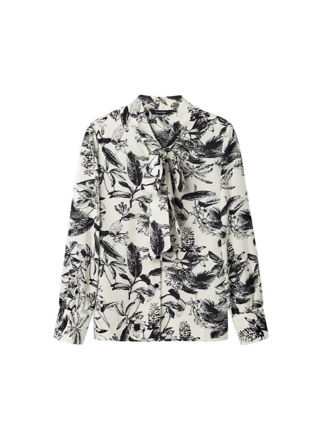 Yanyee Long-sleeve Tie-up Blouse For Women,  Autumn French Style Top, Commuter Elegant Printed Shirt, Black Floral Pattern, Size M - Image 3