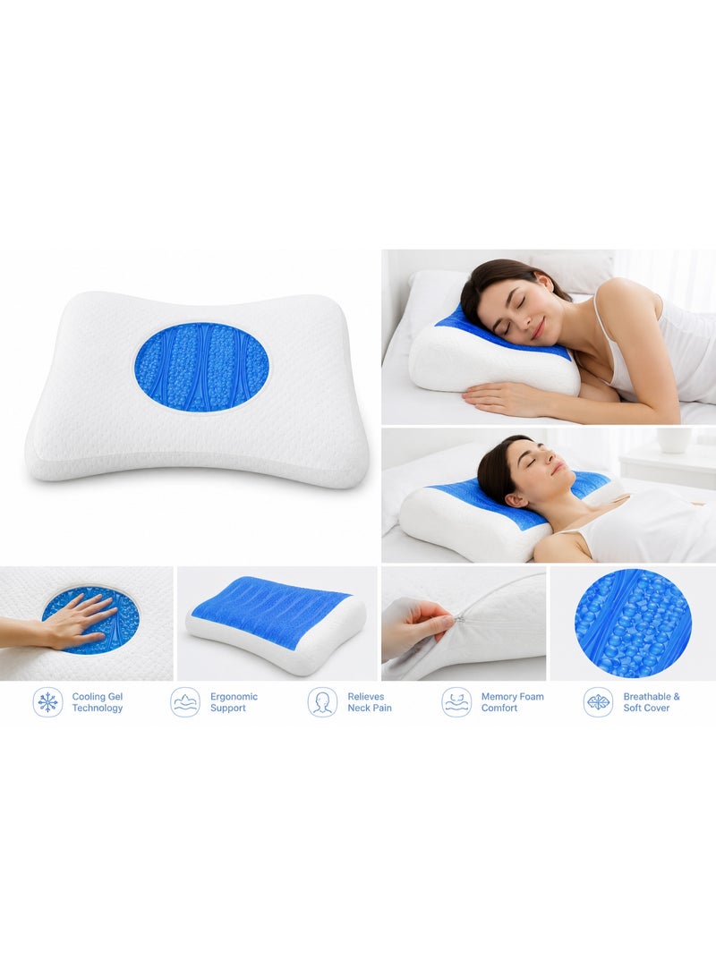وسادة رقبة بتقنية التبريد (Ice Cooler) ورغوة الذاكرة (Memory Foam) المعززة بجل رباعي الأبعاد (4D) - وسادة طبية مبردة لتخفيف آلام الرقبة والظهر ودعم الفقرات العنقية، مناسبة لمن ينامون على الجانب أو الظهر. - Image 2