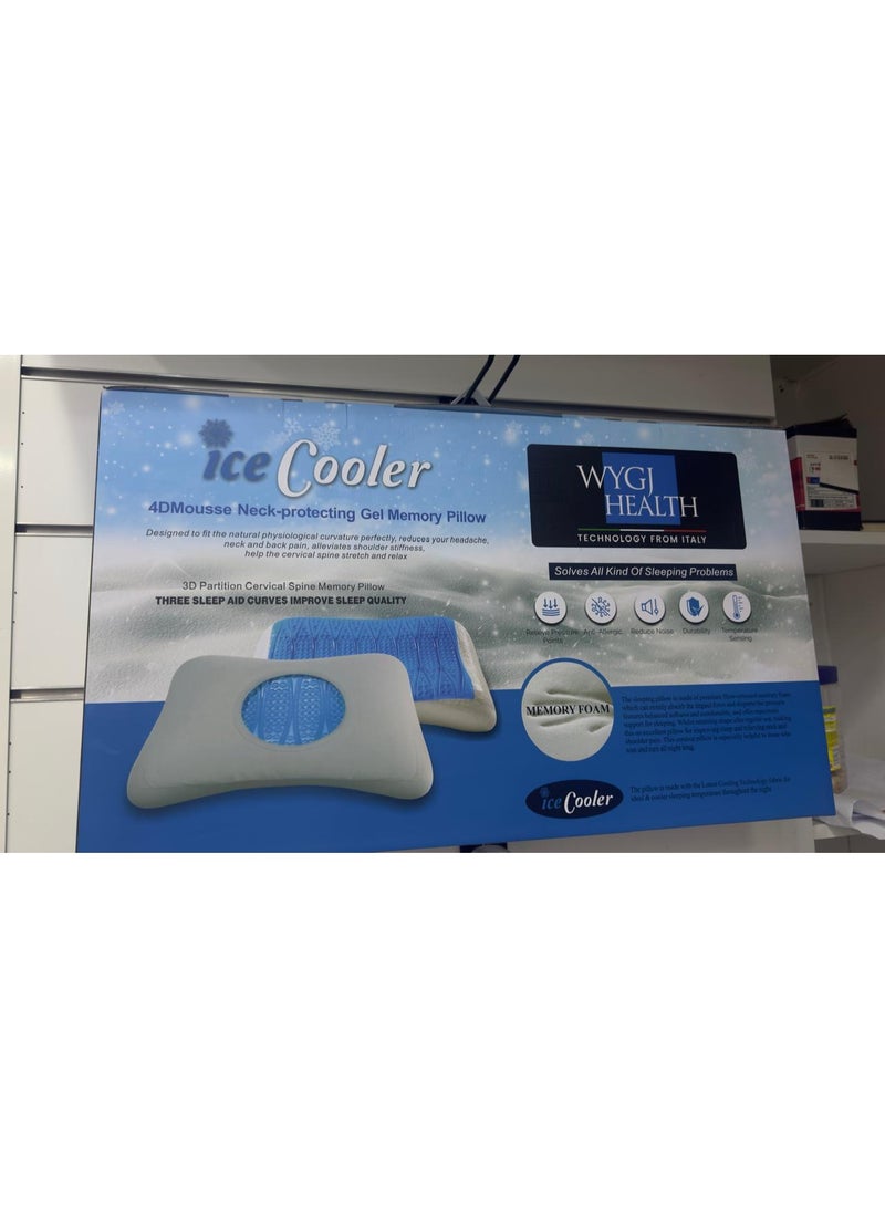 وسادة رقبة بتقنية التبريد (Ice Cooler) ورغوة الذاكرة (Memory Foam) المعززة بجل رباعي الأبعاد (4D) - وسادة طبية مبردة لتخفيف آلام الرقبة والظهر ودعم الفقرات العنقية، مناسبة لمن ينامون على الجانب أو الظهر. - Image 3
