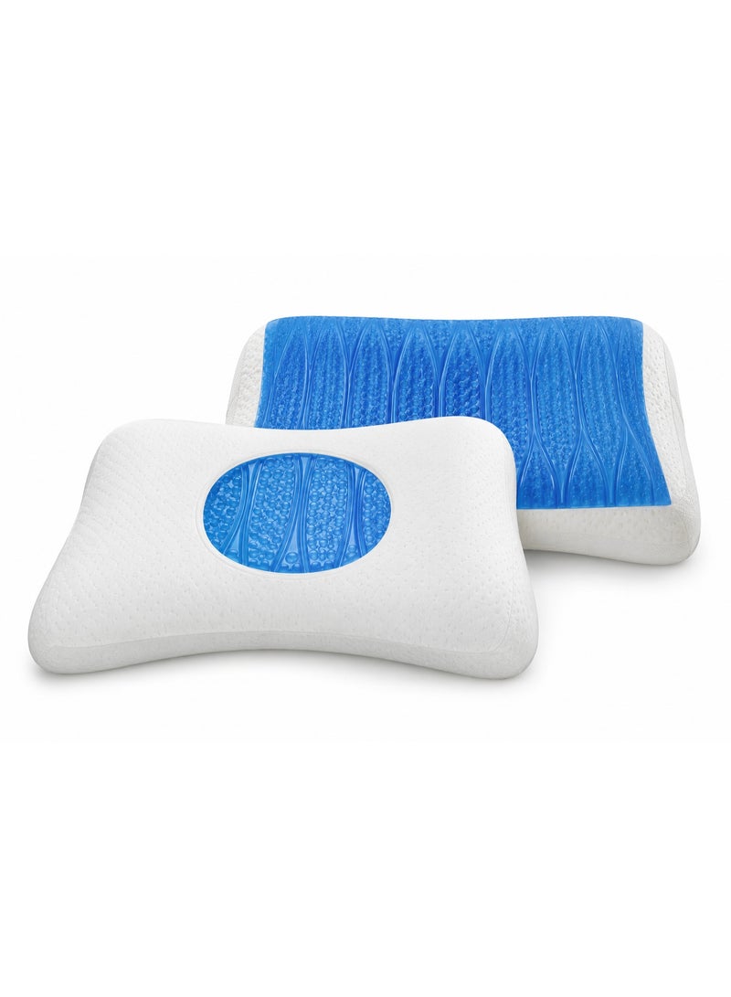 وسادة رقبة بتقنية التبريد (Ice Cooler) ورغوة الذاكرة (Memory Foam) المعززة بجل رباعي الأبعاد (4D) - وسادة طبية مبردة لتخفيف آلام الرقبة والظهر ودعم الفقرات العنقية، مناسبة لمن ينامون على الجانب أو الظهر. - Image 1