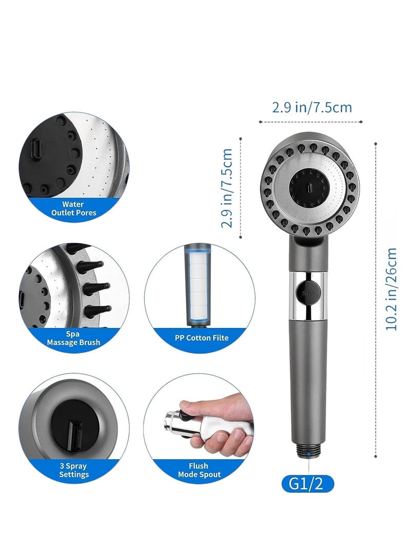 Shower Head, High Pressure Remove Chlorine and Impurities, with 3 Spray Modes, Massages Scalp to anti Hairfall Dry Skin, Grey - Image 4