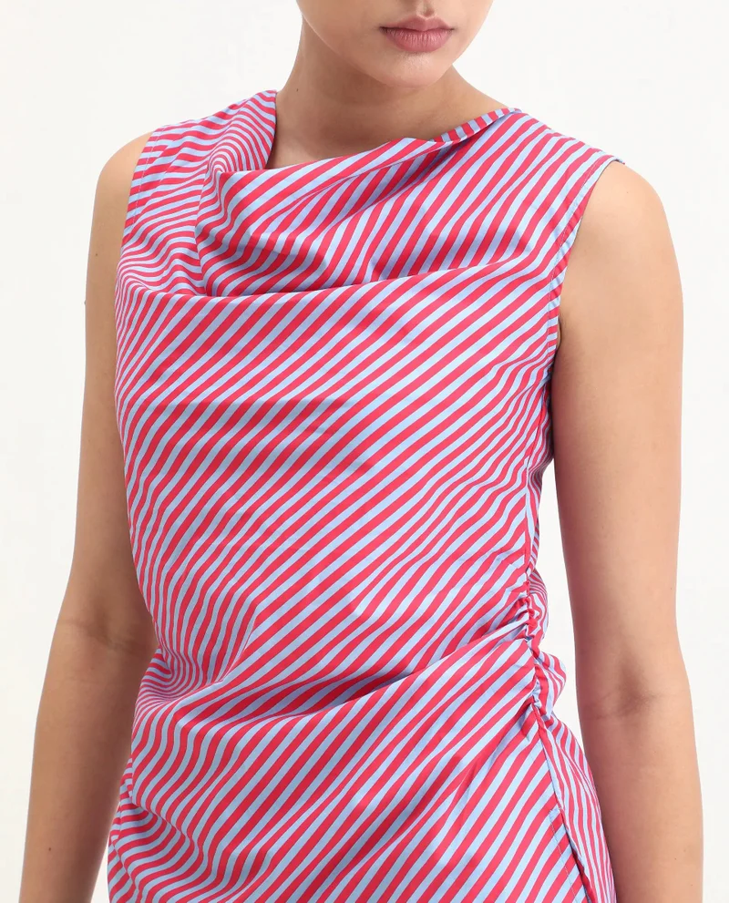 Rareism Women's Casual Printed Stripe Everyday Top