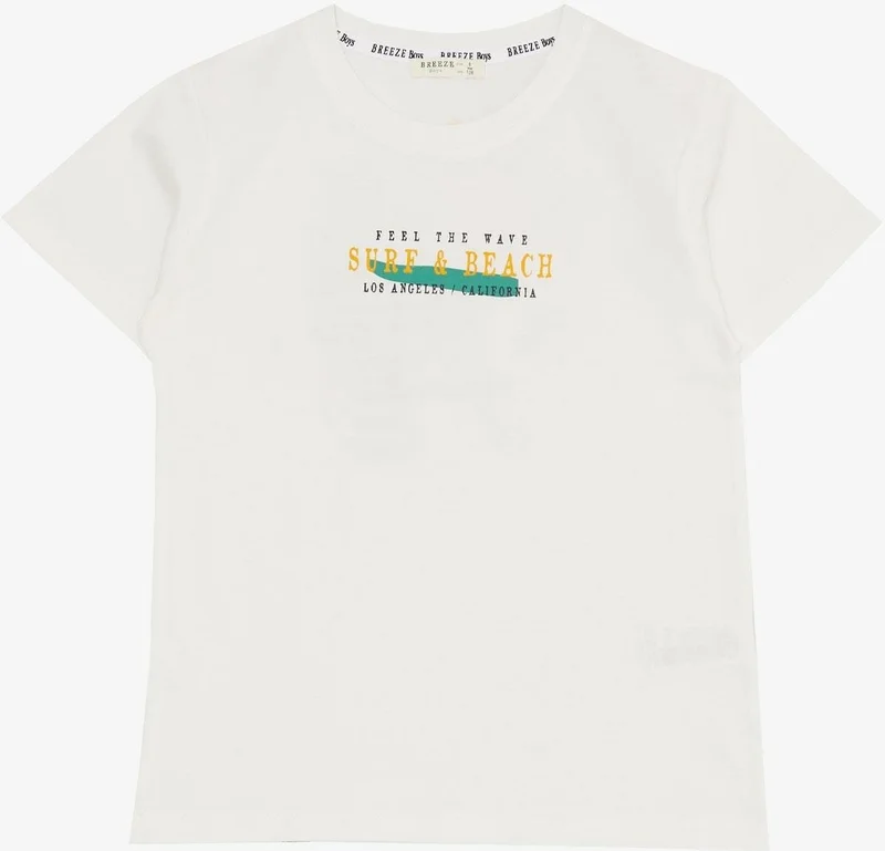 Breeze Boy's Shorts Set with Holiday Themed Text Printed, Ages 4-9, Ecru