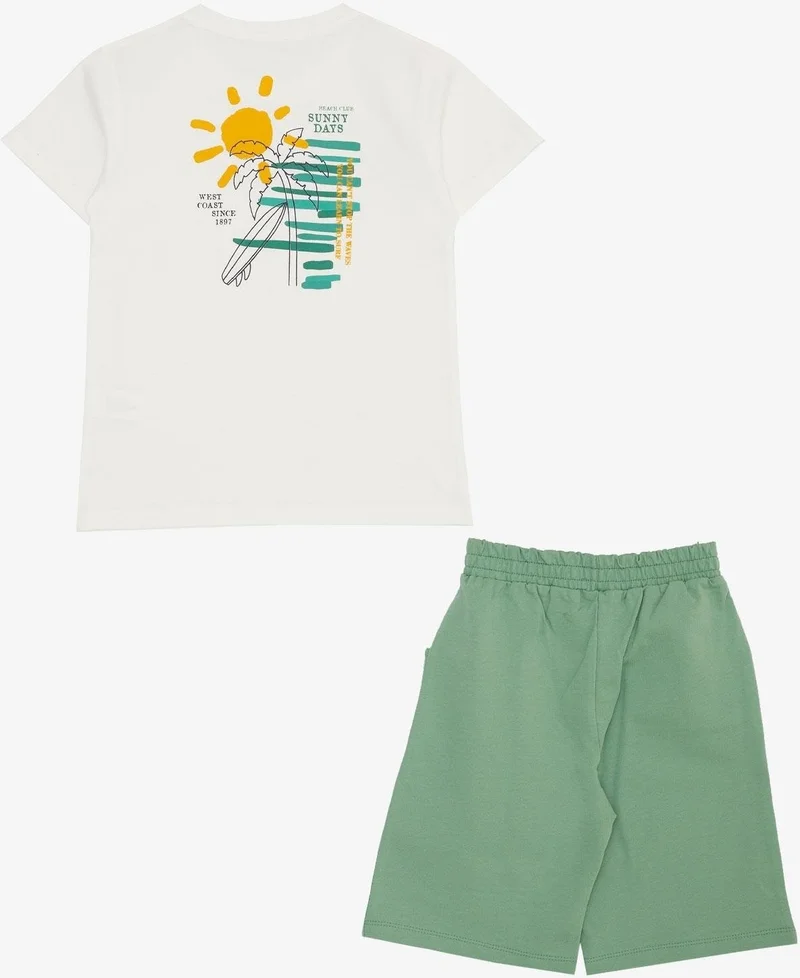 Breeze Boy's Shorts Set with Holiday Themed Text Printed, Ages 4-9, Ecru