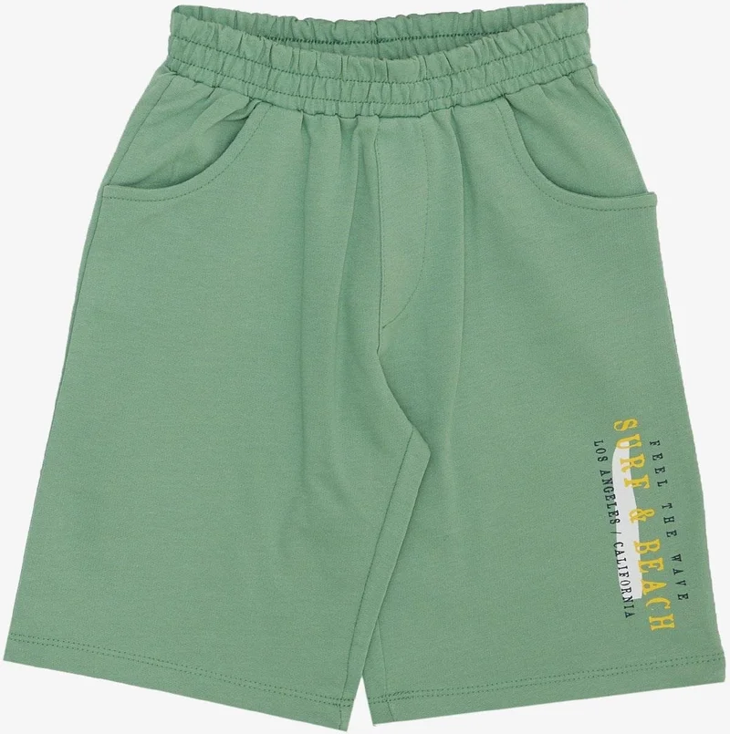 Breeze Boy's Shorts Set with Holiday Themed Text Printed, Ages 4-9, Ecru