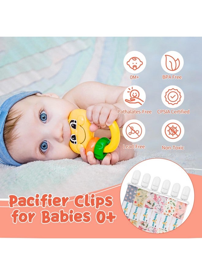 بيبي جول مشابك مصاصة مزخرفة بالزهور من بيبي جول، عبوة من 6 مشابك حامل مصاصة ومقود للأولاد والبنات، تناسب معظم أنواع المصاصات والملاهي وعضاضات الأطفال والألعاب والهدايا 6PS21 - Image 3