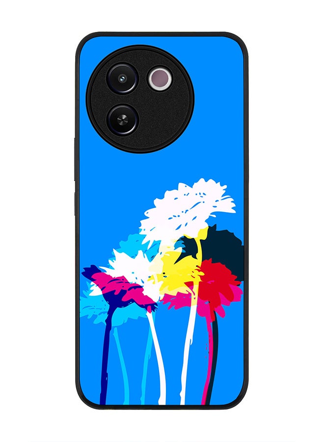 Stylizedd Rugged Black edge case for Vivo V30e, Slim fit Soft Case Flexible Rubber Edges Anti Drop TPU Gel Thin Cover -  Bleeding Flowers (Blue) - Image 1