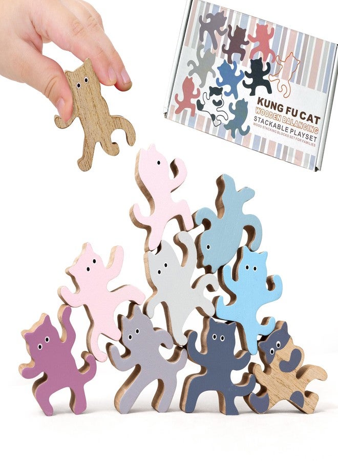 laboos Colorful Kung Fu Cat Stacking Toy - Wooden Balancing Stackable Playset - Occupational Therapy Toys, Baby Educational Toys - Wood Stacking Blocks Set for Families - Image 1