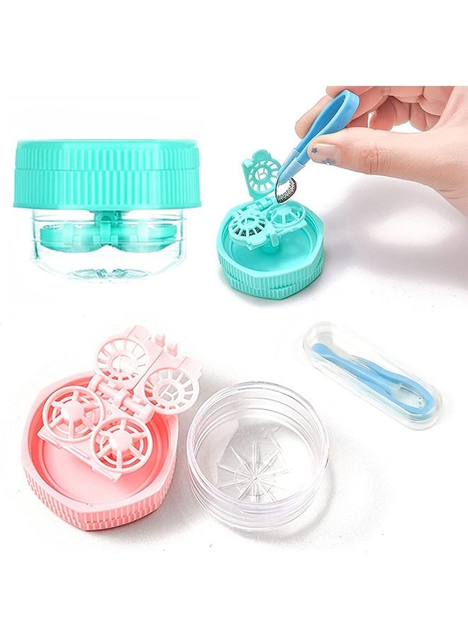 اتش اس علبة العدسات اللاصقة ، 2 حزمة كاريكاتير ، مربع تخزين للأزياء المحمولة ، حاوية غسالة العدسات يدويًا وأدوات ملقط أدوات - Image 1