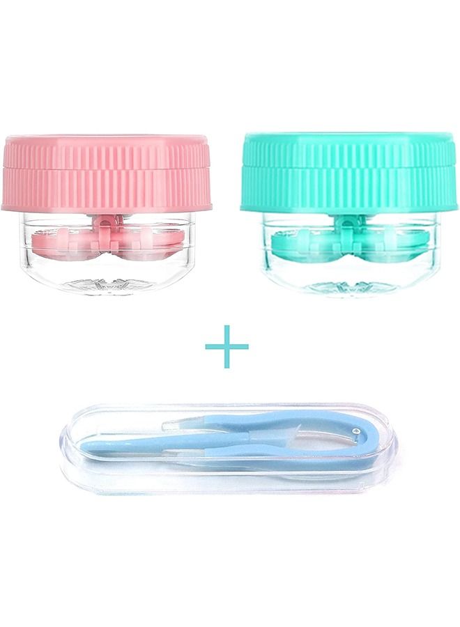 اتش اس علبة العدسات اللاصقة ، 2 حزمة كاريكاتير ، مربع تخزين للأزياء المحمولة ، حاوية غسالة العدسات يدويًا وأدوات ملقط أدوات - Image 4