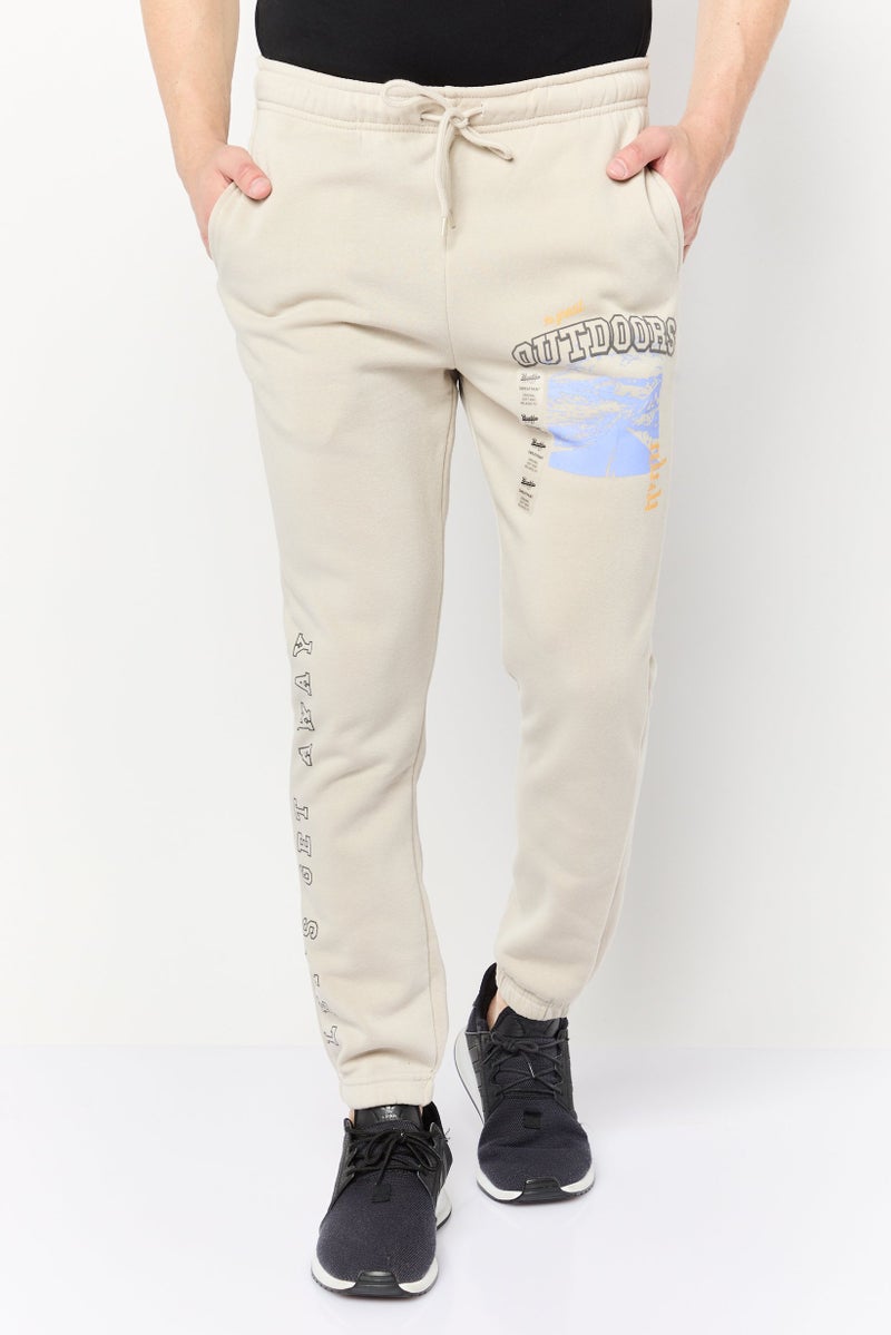 brooklyn Men Regular Fit Graphic Print Jogger Pants, Beige  - Image 1