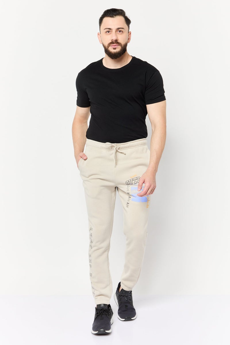 brooklyn Men Regular Fit Graphic Print Jogger Pants, Beige  - Image 3