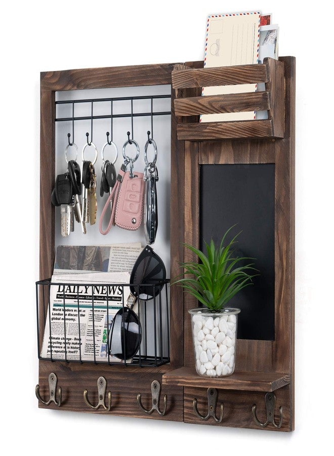 Dhmkfly Key Holder, Wall Mail Key Holder Wooden Hanging Mail Storage for Entryway Mail Holder, Wall Decorative with 5 Double Hooks and Chalkboard (Burnt Paulownia) - Image 1