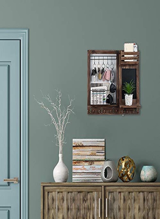 Dhmkfly Key Holder, Wall Mail Key Holder Wooden Hanging Mail Storage for Entryway Mail Holder, Wall Decorative with 5 Double Hooks and Chalkboard (Burnt Paulownia) - Image 5