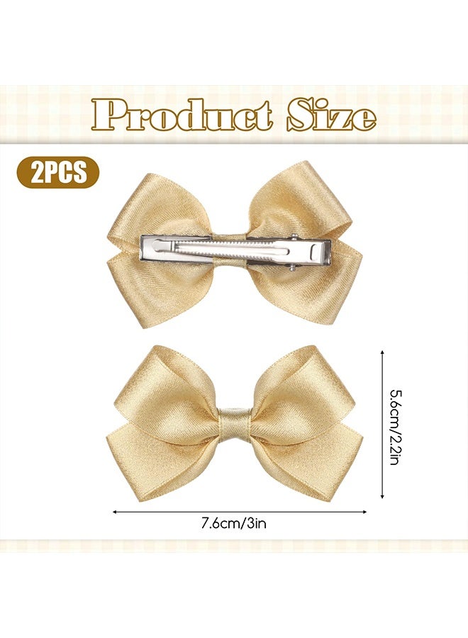 2PCS Hair Bows Clips for Girls, Glitter Tiny 3 Inch Gold Bow Alligator Clip for Little Teen Toddler Girls Kids, Small Sparkly Bow Barrettes for Party Wedding Christmas, Prom Accessories - Image 4