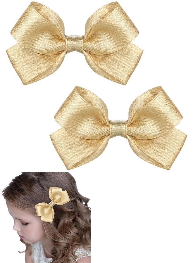 2PCS Hair Bows Clips for Girls, Glitter Tiny 3 Inch Gold Bow Alligator Clip for Little Teen Toddler Girls Kids, Small Sparkly Bow Barrettes for Party Wedding Christmas, Prom Accessories - Image 1