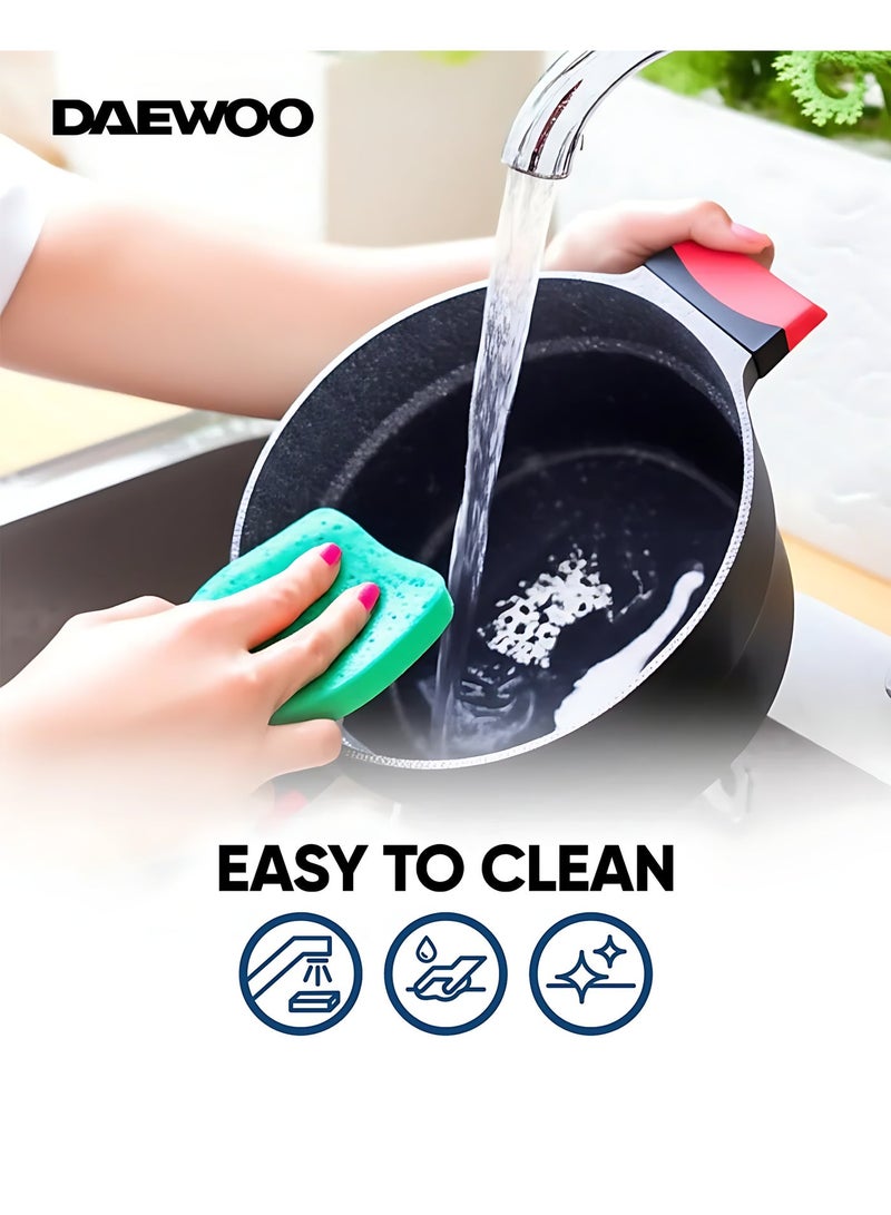 Daewoo 28cm Die-Cast Aluminum Fry Pan, Non-Stick Granite Coating, Full Induction Base, Bakelite Handle, Red, Chemical-Free - Image 4