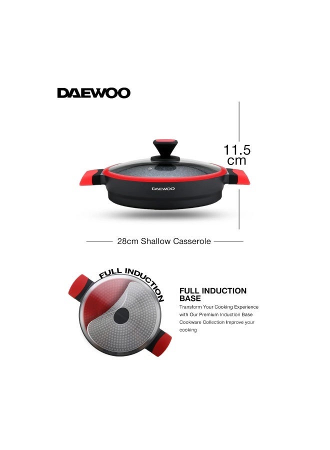 Daewoo 28cm Die-Cast Aluminum Fry Pan, Non-Stick Granite Coating, Full Induction Base, Bakelite Handle, Red, Chemical-Free - Image 1