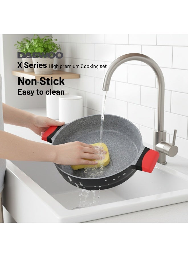 Daewoo 28cm Die-Cast Aluminum Fry Pan, Non-Stick Granite Coating, Full Induction Base, Bakelite Handle, Red, Chemical-Free - Image 2