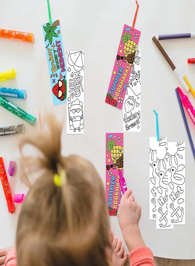 Haooryx Color Your Own Summer Bookmarks - 75Pcs Bulk Kids DIY Coloring Blank Bookmarks Summer Theme Book Marks for Teacher Student Classroom Rewards Supplies Paper Art Craft Kit Party Gift Bag Fillers - Image 4