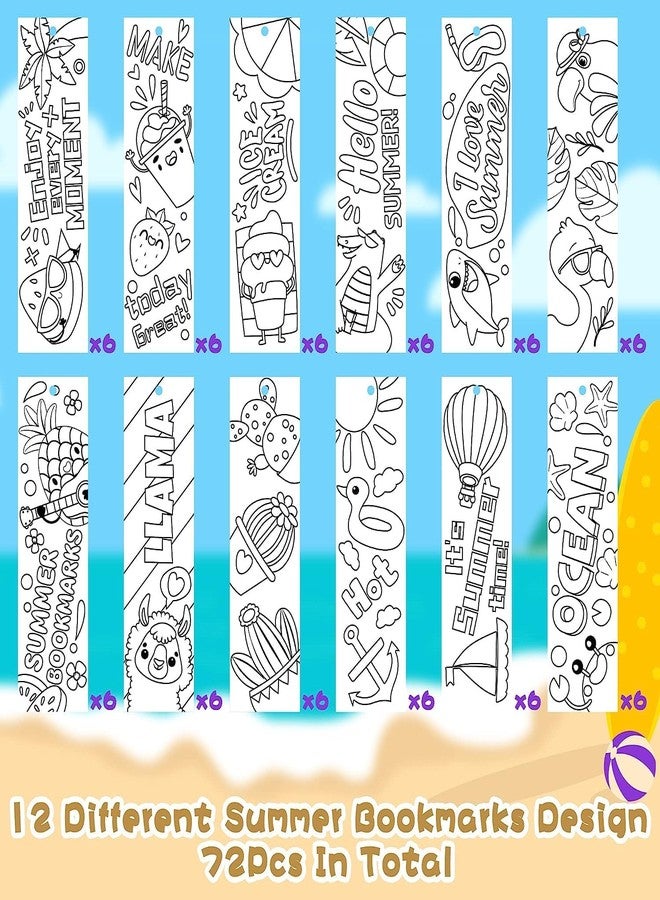 Haooryx Color Your Own Summer Bookmarks - 75Pcs Bulk Kids DIY Coloring Blank Bookmarks Summer Theme Book Marks for Teacher Student Classroom Rewards Supplies Paper Art Craft Kit Party Gift Bag Fillers - Image 2