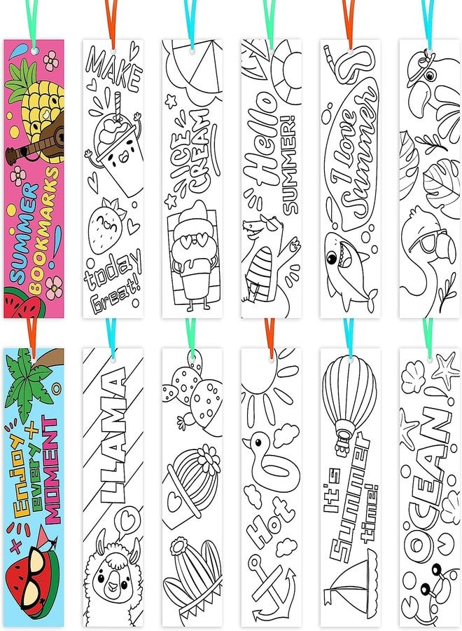 Haooryx Color Your Own Summer Bookmarks - 75Pcs Bulk Kids DIY Coloring Blank Bookmarks Summer Theme Book Marks for Teacher Student Classroom Rewards Supplies Paper Art Craft Kit Party Gift Bag Fillers - Image 1