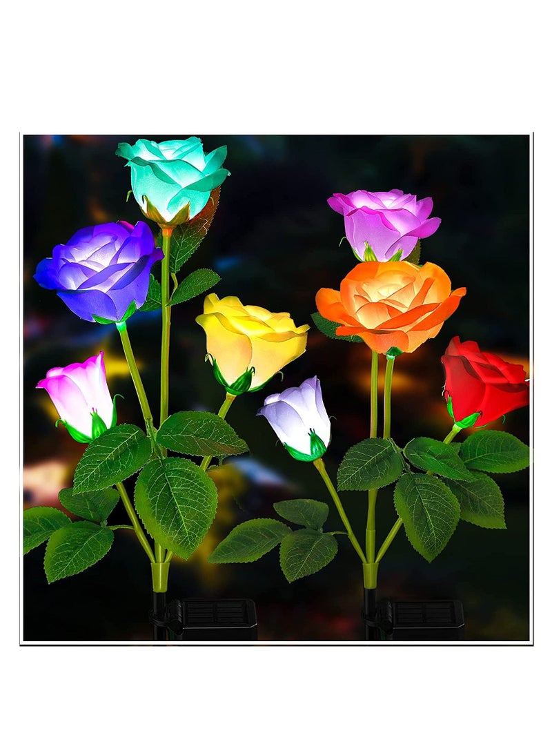 Arabest Solar Garden Lights - Newest Version Solar Lights Outdoor, 7 Color Changing Rose Lights for Yard,Garden Decoration, Enlarged Solar Panel, More Realistic Rose Flower (2 Pack, Red and White) - Image 1