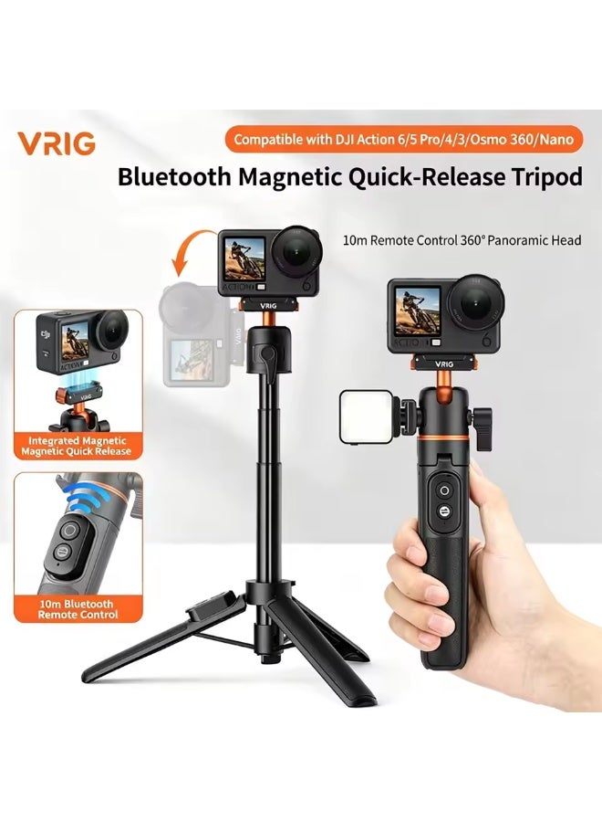 VRIG AC-90S Magnetic Tripod for DJI Action 6/5 Pro Quick Release Camera Selfie Stick Tripod w Bluetooth Remote+Coldshoe+Ballhead - Image 1