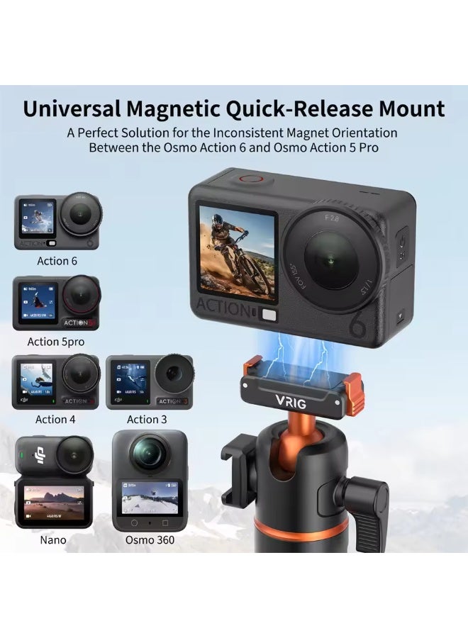 VRIG AC-90S Magnetic Tripod for DJI Action 6/5 Pro Quick Release Camera Selfie Stick Tripod w Bluetooth Remote+Coldshoe+Ballhead - Image 2