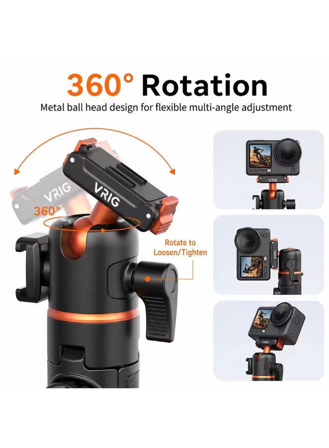 VRIG AC-90S Magnetic Tripod for DJI Action 6/5 Pro Quick Release Camera Selfie Stick Tripod w Bluetooth Remote+Coldshoe+Ballhead - Image 5
