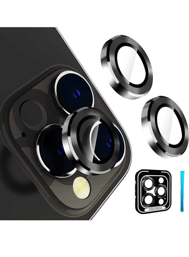 Camera Lens Protector for iPhone 14 Pro (6.1 inch) and iPhone 14 Pro Max (6.7 inch), 9H Tempered Glass Metal Ring Camera Cover Film [Case Friendly Anti-Scratch High Definition], Black - Image 1