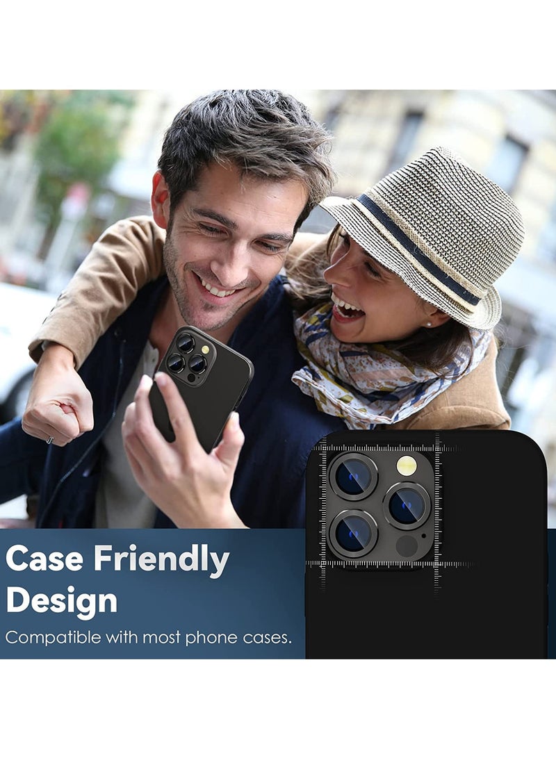 Camera Lens Protector for iPhone 14 Pro (6.1 inch) and iPhone 14 Pro Max (6.7 inch), 9H Tempered Glass Metal Ring Camera Cover Film [Case Friendly Anti-Scratch High Definition], Black - Image 5