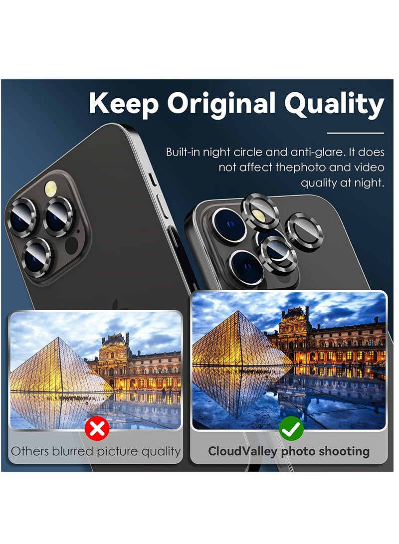 Camera Lens Protector for iPhone 14 Pro (6.1 inch) and iPhone 14 Pro Max (6.7 inch), 9H Tempered Glass Metal Ring Camera Cover Film [Case Friendly Anti-Scratch High Definition], Black - Image 3