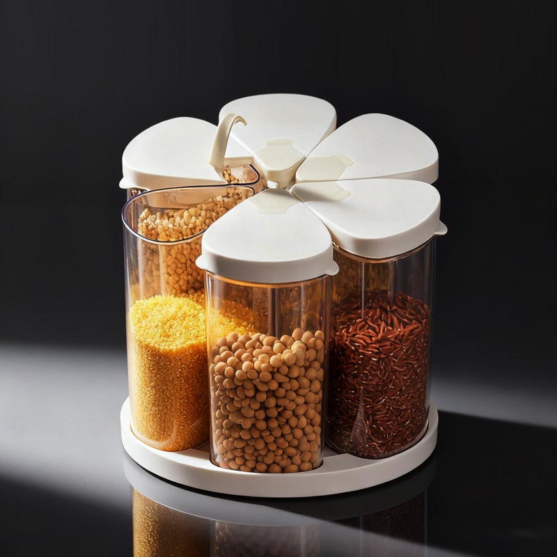LivLab Mker موزع أرز LivLab 5-10 رطل - موزع حبوب دوار على الطاولة للمخزن - حاويات تخزين طعام صغيرة مع أغطية، خالية من BPA، مجموعات حاويات حبوب PET 6 شبكات، للشوفان، رقائق الذرة، الدقيق - Image 1