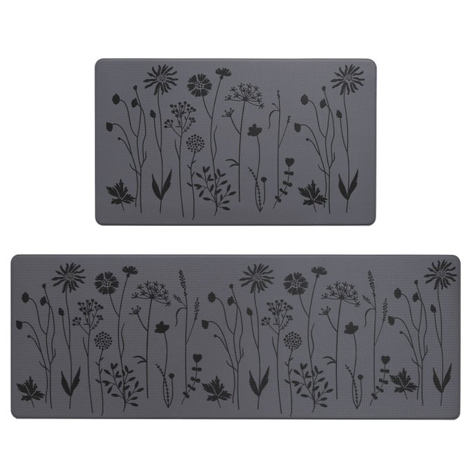 2 PCS FLOOR MAT WATERPROOF NON SLIP ANTIFATIGUE PVC CUSHIONED RUG SETS FOR KITCHEN OFFICE SINK 17X4717X29 DARK GREY
