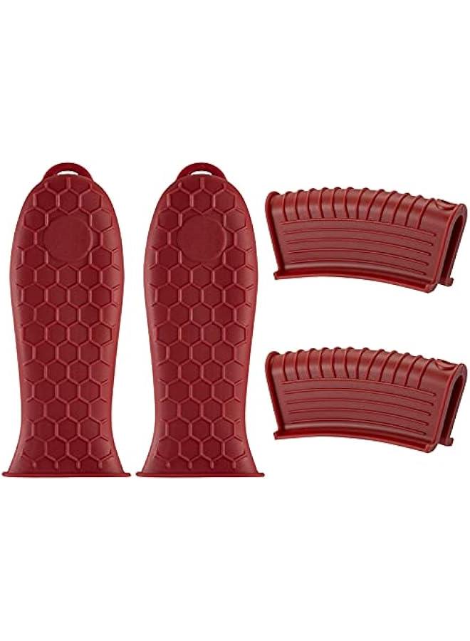 Silicone Hot Handle Holder,Heat Resistant Holders Sleeve,Washable Reusable Rubber Non-Slip Pot Assist Handles Cover for Cast Iron Skillet,Frying Pans,Griddles,Metal Pan Cookware,4PCS,Red - Image 1