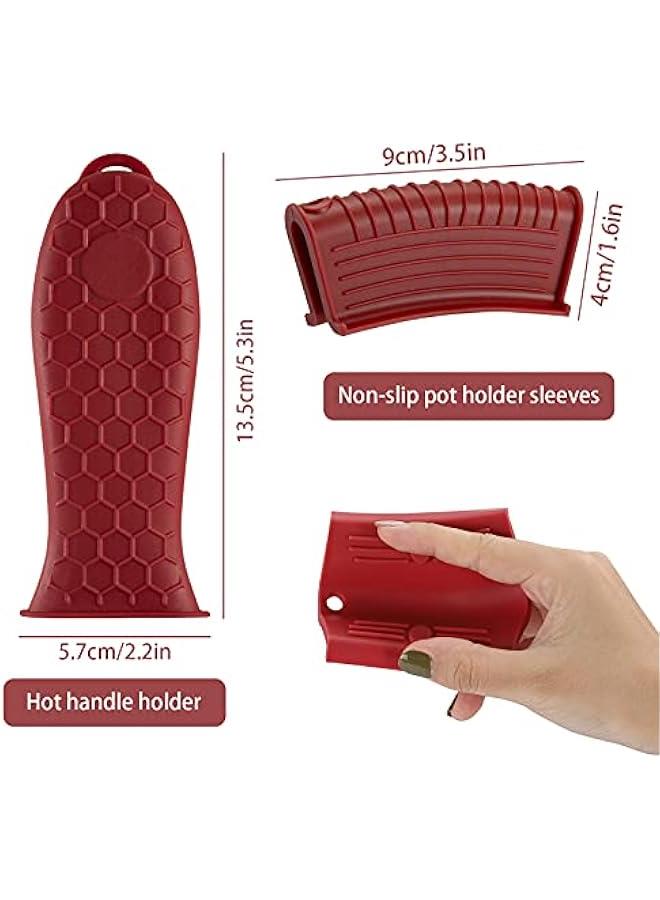 Silicone Hot Handle Holder,Heat Resistant Holders Sleeve,Washable Reusable Rubber Non-Slip Pot Assist Handles Cover for Cast Iron Skillet,Frying Pans,Griddles,Metal Pan Cookware,4PCS,Red - Image 2