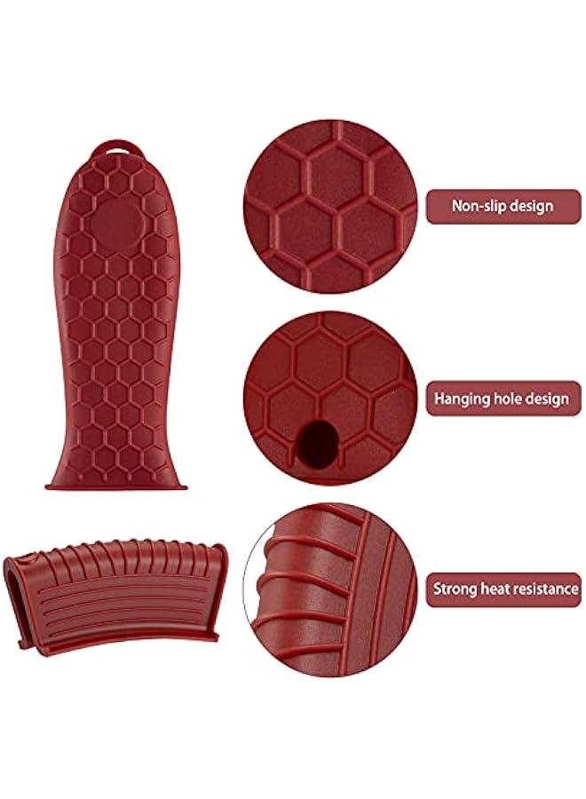 Silicone Hot Handle Holder,Heat Resistant Holders Sleeve,Washable Reusable Rubber Non-Slip Pot Assist Handles Cover for Cast Iron Skillet,Frying Pans,Griddles,Metal Pan Cookware,4PCS,Red - Image 3