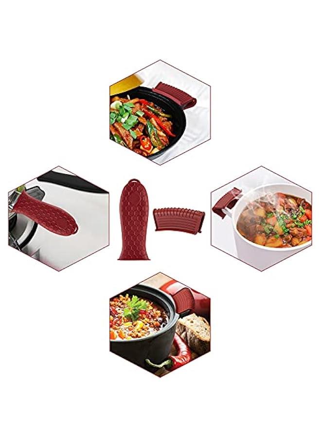 Silicone Hot Handle Holder,Heat Resistant Holders Sleeve,Washable Reusable Rubber Non-Slip Pot Assist Handles Cover for Cast Iron Skillet,Frying Pans,Griddles,Metal Pan Cookware,4PCS,Red - Image 5