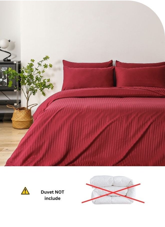 LUNA Home - Premium King Size 6 Pieces Bedding Set Without Filler Solid Berry Red  Satin Stripe Design - Image 1